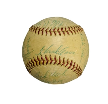 Old-Timers Baseball Signed By 27 Including Hank Aaron, Ernie Banks, Willie Stargell, and Lou Brock